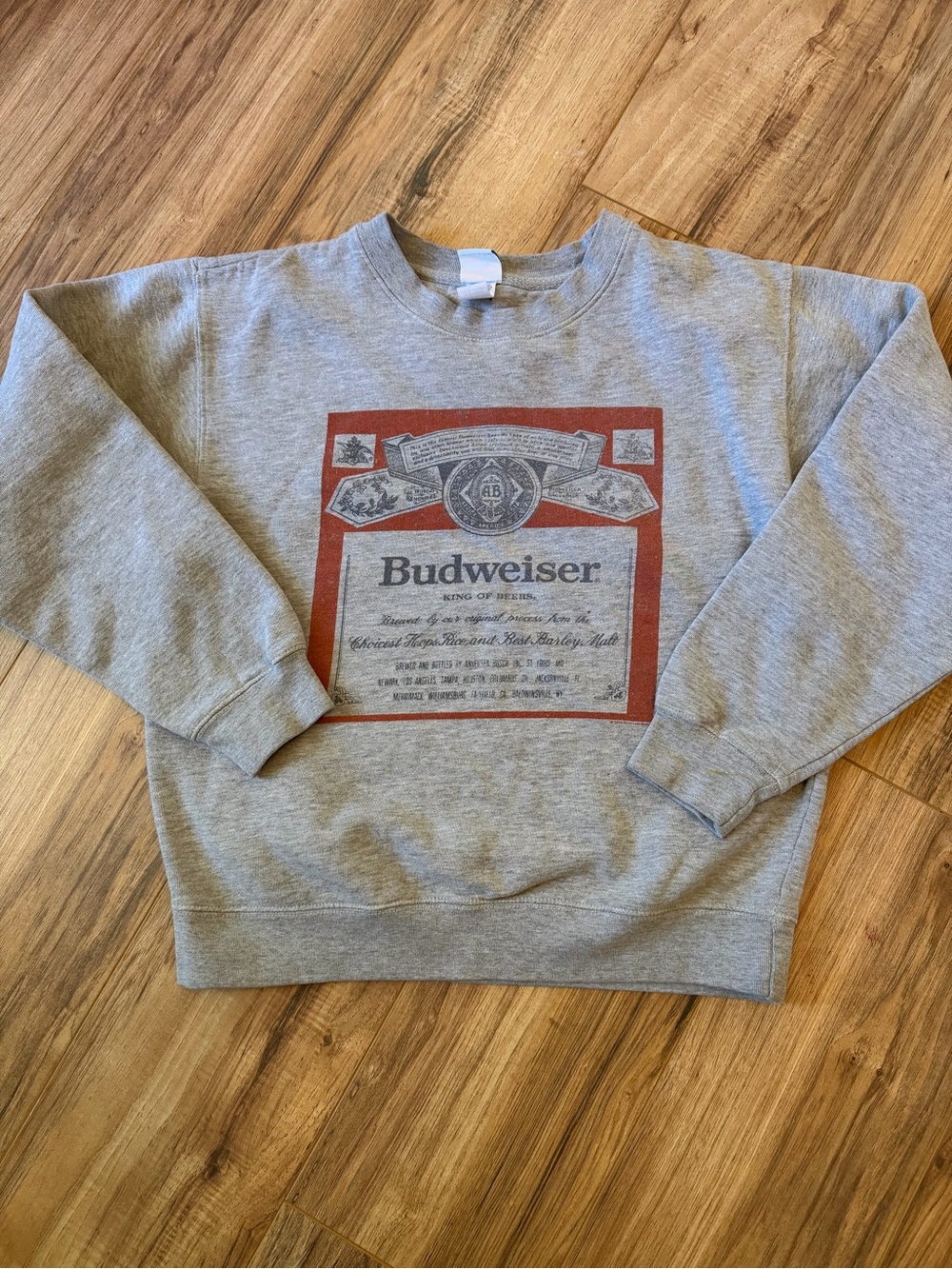 Budweiser Grey Crewneck Sweatshirt with Red Graphic